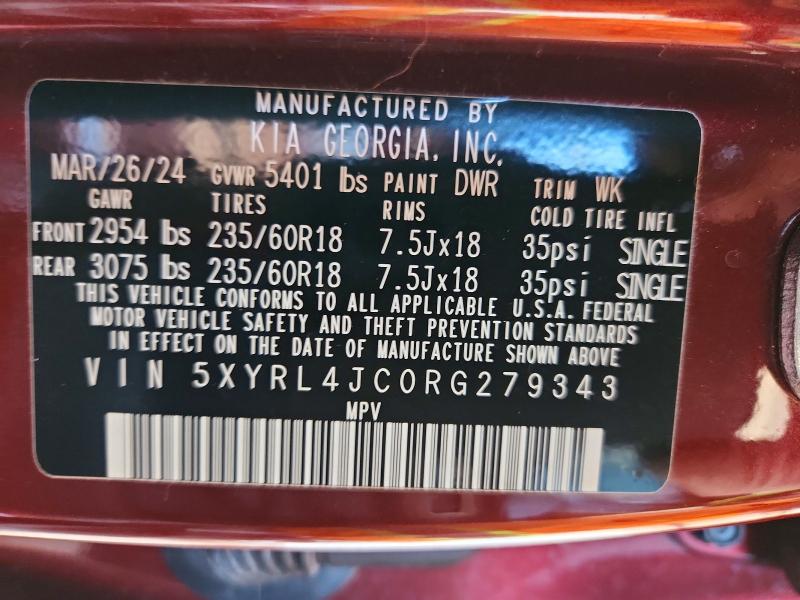 Aukcja sprzedaży 2024 Kia Sorento, vin: 5XYRL4JC0RG279343, numer aukcji: 49598766