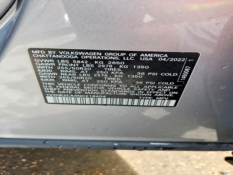 Aukcja sprzedaży 2022 Volkswagen Atlas Cross Sport, vin: 1V2HE2CA4NC218404, numer aukcji: 49816436