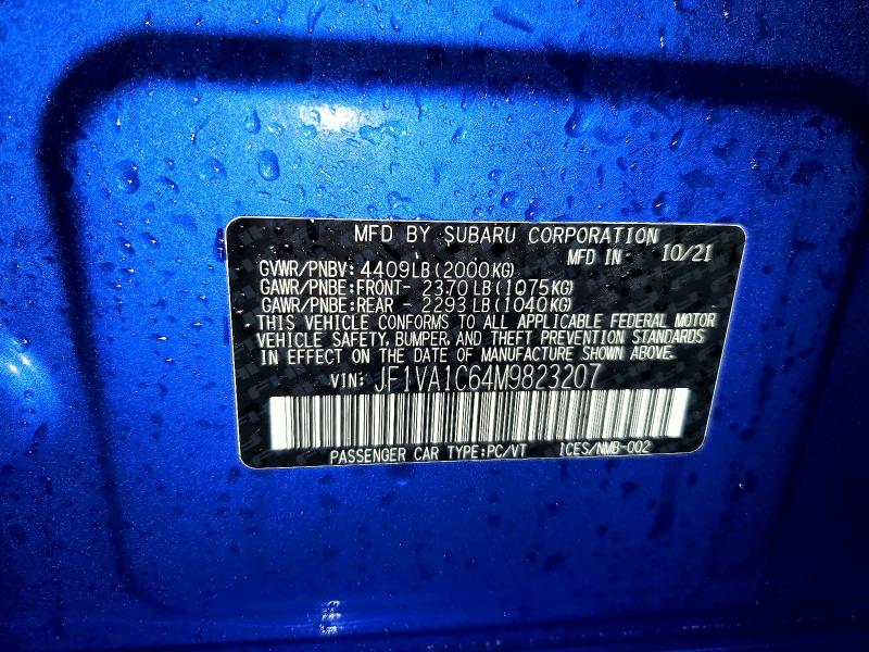 48279726 :رقم المزاد ، JF1VA1C64M9823207 vin ، 2021 Subaru Wrx مزاد بيع