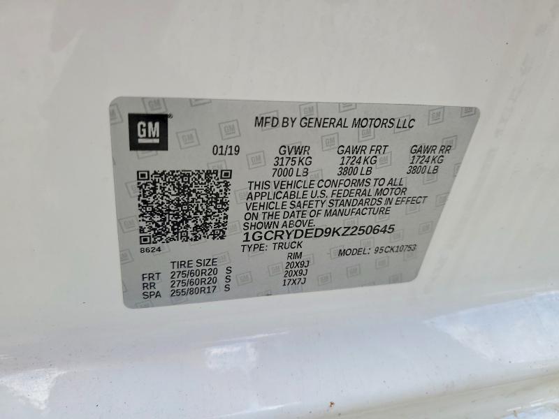 49775626 :رقم المزاد ، 1GCRYDED9KZ250645 vin ، 2019 Chevrolet Silverado مزاد بيع