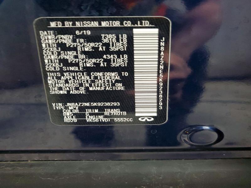 2019 Infiniti Qx80 მანქანა იყიდება აუქციონზე, vin: JN8AZ2NE5K9238293, აუქციონის ნომერი: 50406096