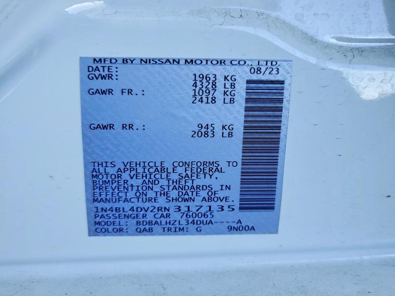 50617816 :رقم المزاد ، 1N4BL4DV2RN317135 vin ، 2024 Nissan Altima مزاد بيع