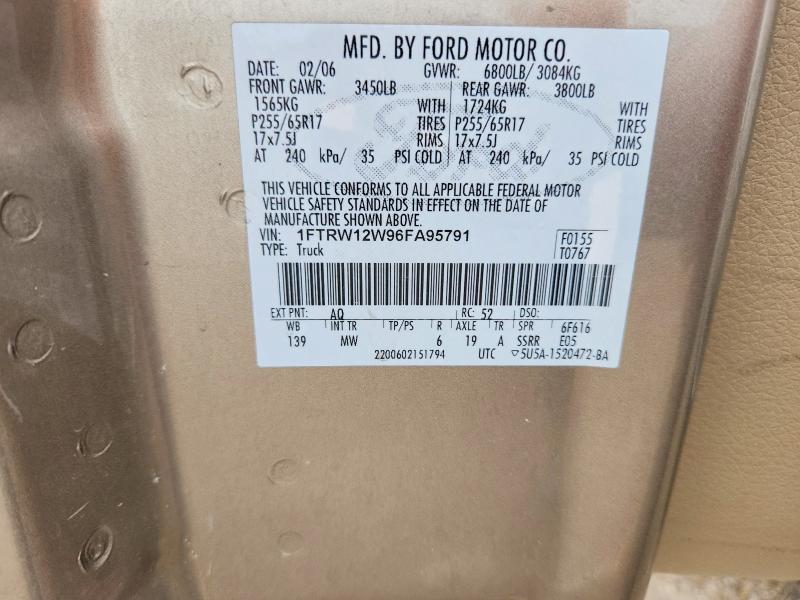 Продаж на аукціоні авто 2006 Ford F150, vin: 1FTRW12W96FA95791, номер лоту: 49836896