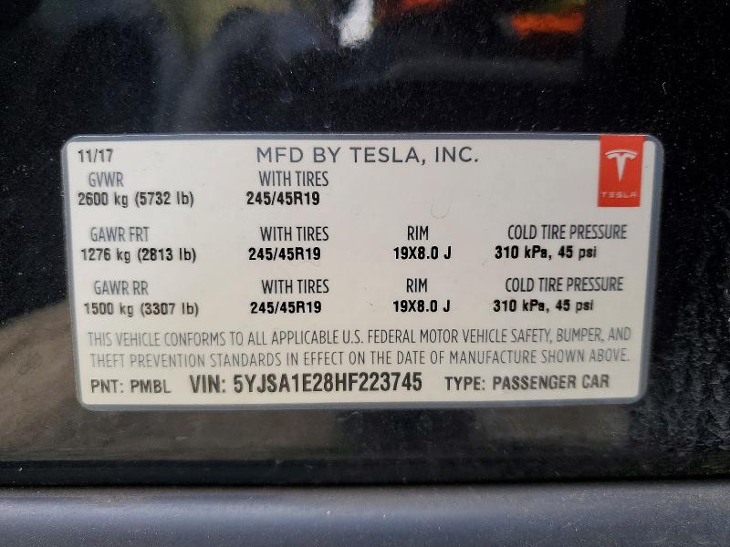 Aukcja sprzedaży 2017 Tesla Model S, vin: 5YJSA1E28HF223745, numer aukcji: 48395346