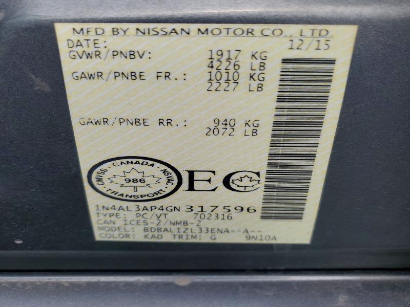 Aukcja sprzedaży 2016 Nissan Altima, vin: 1N4AL3AP4GN317596, numer aukcji: 50272516