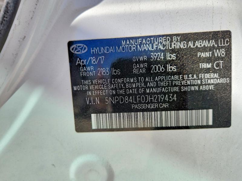49079906 :رقم المزاد ، 5NPD84LF0JH219434 vin ، 2018 Hyundai Elantra مزاد بيع