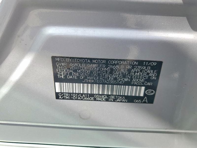 Продаж на аукціоні авто 2010 Lexus Es, vin: JTHBK1EG7A2365147, номер лоту: 50357026