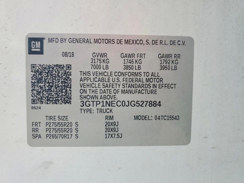 Продаж на аукціоні авто 2018 Gmc Sierra, vin: 3GTP1NEC0JG527884, номер лоту: 49464706