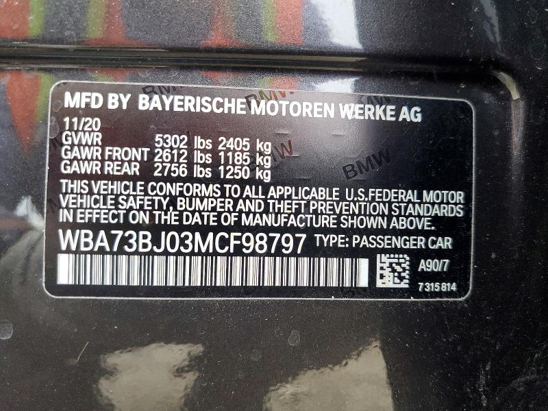 51532326 :رقم المزاد ، WBA73BJ03MCF98797 vin ، 2021 Bmw 540 مزاد بيع