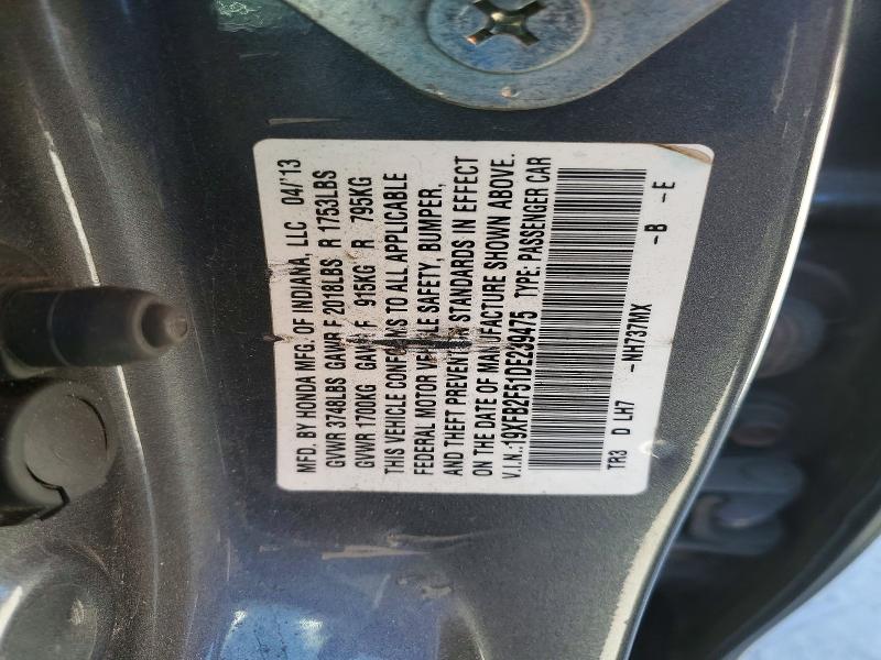 2013 Honda Civic მანქანა იყიდება აუქციონზე, vin: 19XFB2F51DE239475, აუქციონის ნომერი: 50834226