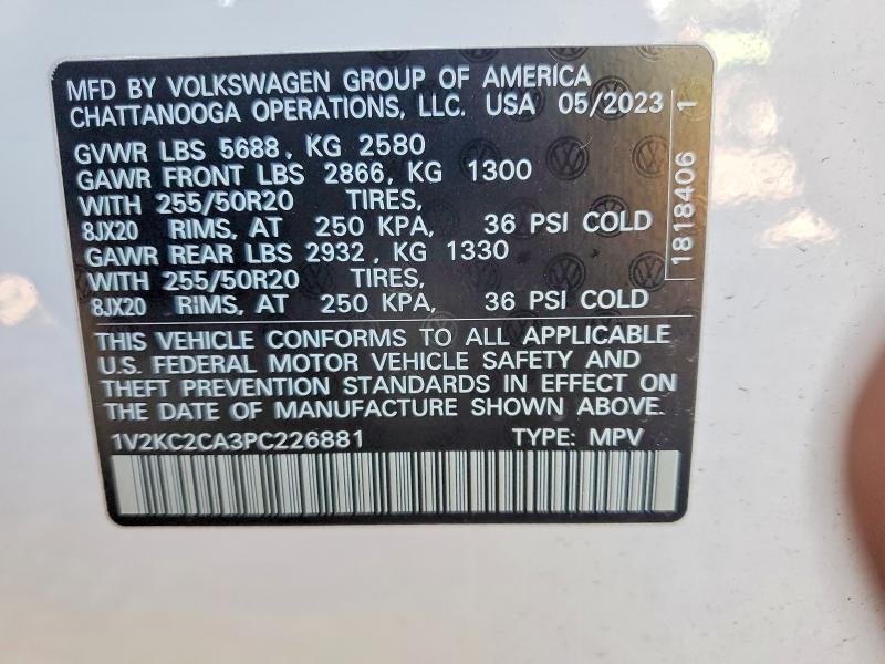 Продаж на аукціоні авто 2023 Volkswagen Atlas Cross Sport, vin: 1V2KC2CA3PC226881, номер лоту: 50307996