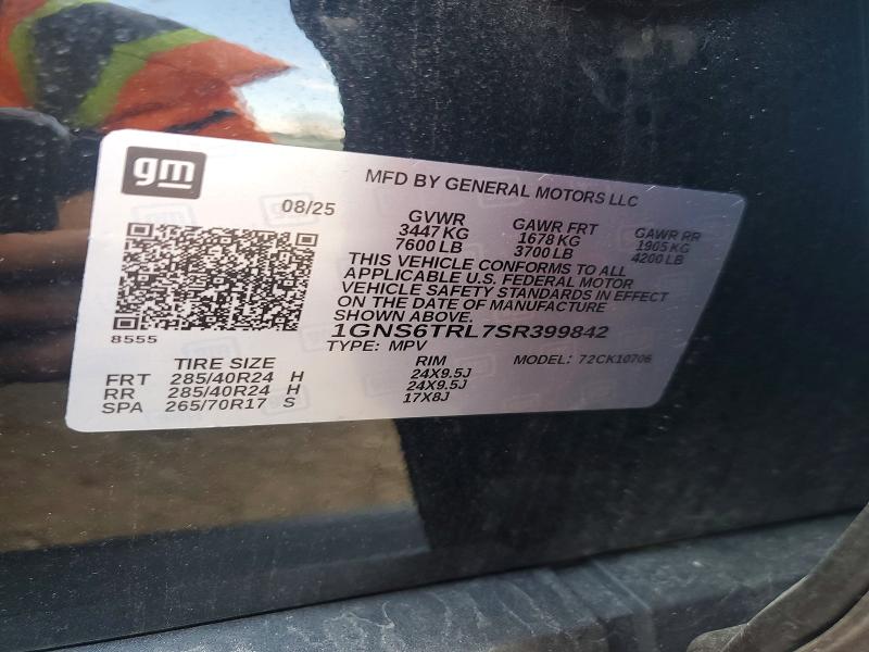2025 Chevrolet Tahoe მანქანა იყიდება აუქციონზე, vin: 1GNS6TRL7SR399842, აუქციონის ნომერი: 50947426
