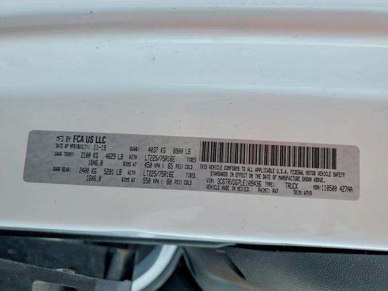 Aukcja sprzedaży 2020 Ram Promaster 2500, vin: 3C6TRVDG7LE109436, numer aukcji: 77705845