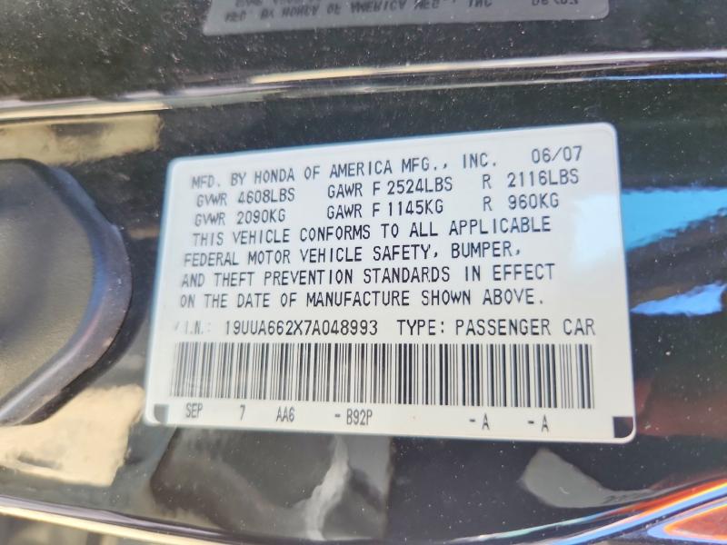 51780146 :رقم المزاد ، 19UUA662X7A048993 vin ، 2007 Acura Tl مزاد بيع