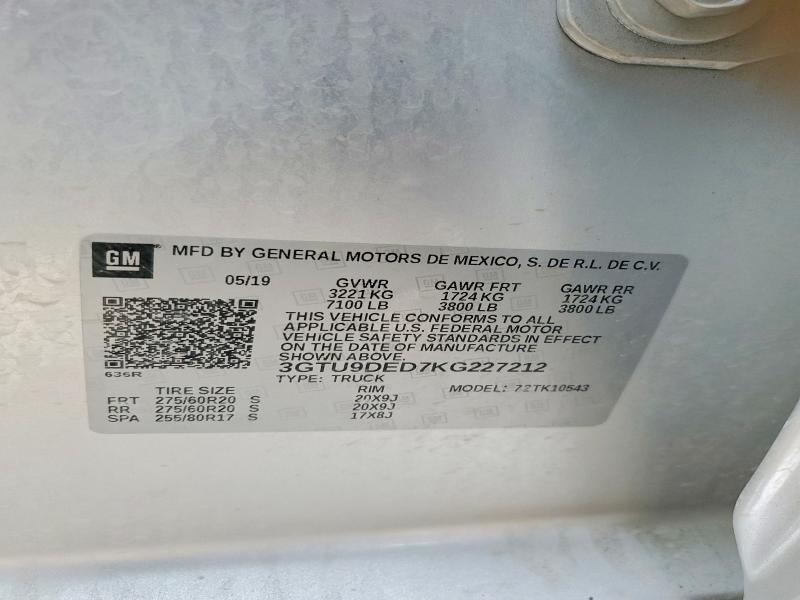Продажа на аукционе авто 2019 Gmc Sierra, vin: 3GTU9DED7KG227212, номер лота: 50568266