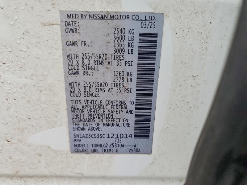 Aukcja sprzedaży 2025 Nissan Murano, vin: 5N1AZ3CS3SC121014, numer aukcji: 51456756