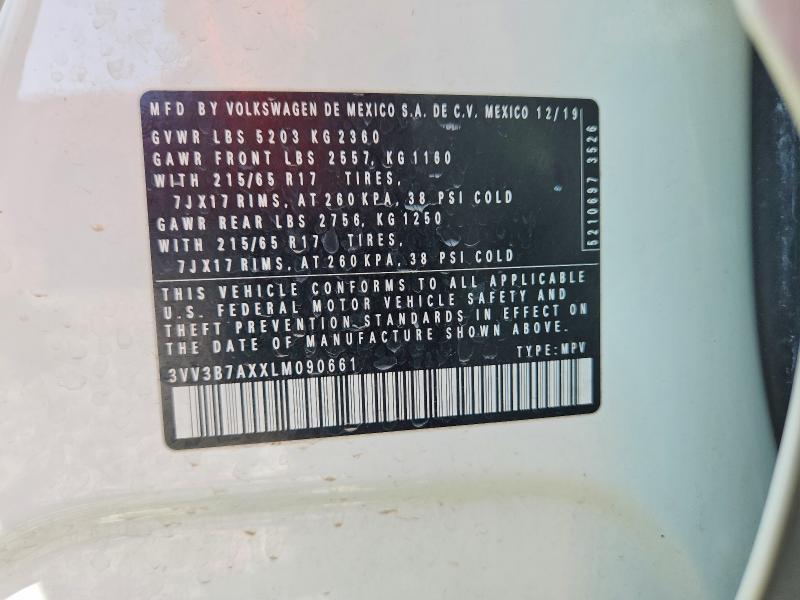 2020 Volkswagen Tiguan მანქანა იყიდება აუქციონზე, vin: 3VV3B7AXXLM090661, აუქციონის ნომერი: 49006806
