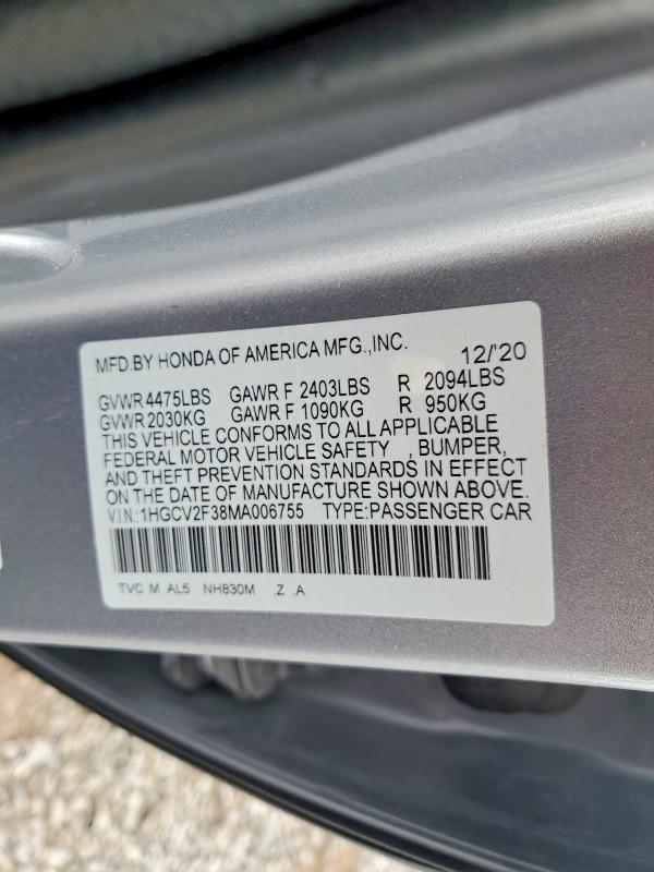 Aukcja sprzedaży 2021 Honda Accord, vin: 1HGCV2F38MA006755, numer aukcji: 51066436