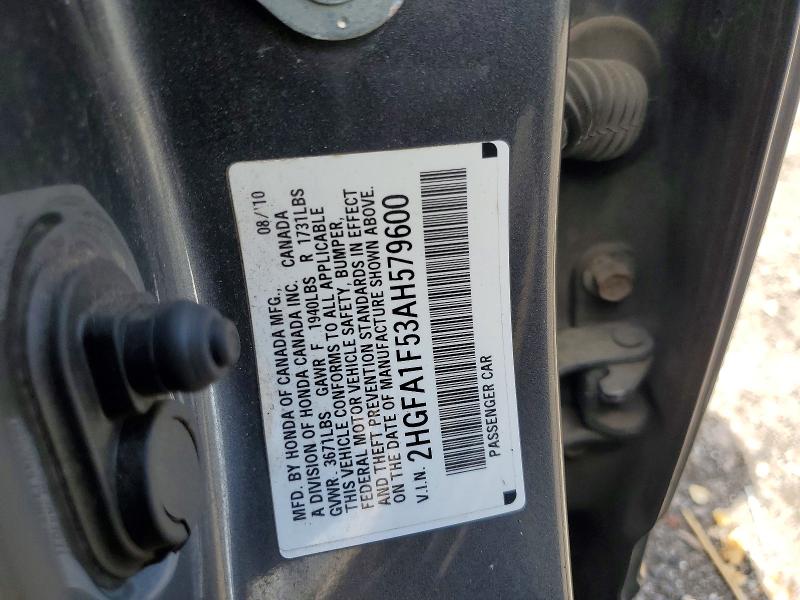 2010 Honda Civic მანქანა იყიდება აუქციონზე, vin: 2HGFA1F53AH579600, აუქციონის ნომერი: 51826976