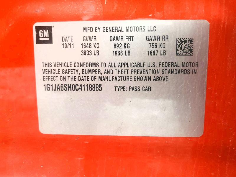 50138556 :رقم المزاد ، 1G1JA6SH0C4118885 vin ، 2012 Chevrolet Sonic مزاد بيع
