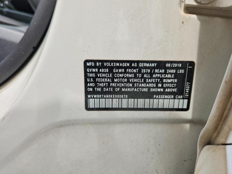 48364546 :رقم المزاد ، WVWBR7AN0KE000670 vin ، 2019 Volkswagen Arteon مزاد بيع