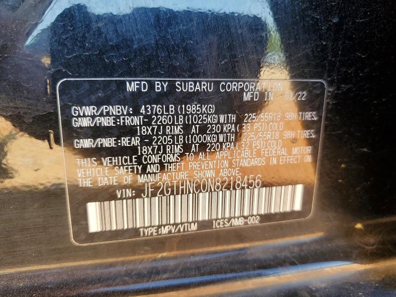 Aukcja sprzedaży 2022 Subaru Crosstrek, vin: JF2GTHNC0N8218456, numer aukcji: 49685216