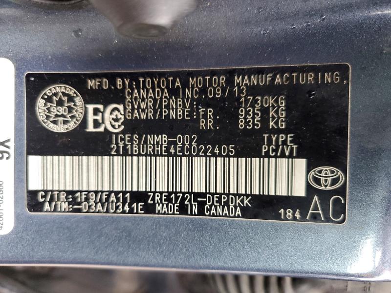 Продажа на аукционе авто 2014 Toyota Corolla, vin: 2T1BURHE4EC022405, номер лота: 49276356