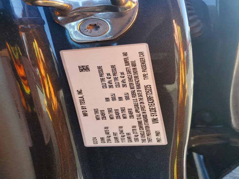 2024 Tesla Model 3 მანქანა იყიდება აუქციონზე, vin: 5YJ3E1EA3RF725225, აუქციონის ნომერი: 50076686