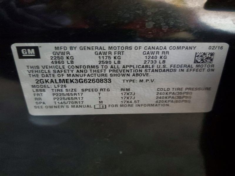 50599086 :رقم المزاد ، 2GKALMEK3G6260833 vin ، 2016 Gmc Terrain مزاد بيع