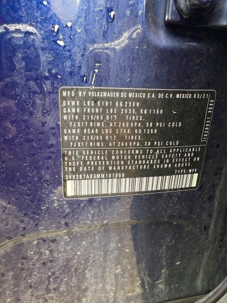 50925516 :رقم المزاد ، 3VV3B7AX3MM101968 vin ، 2021 Volkswagen Tiguan مزاد بيع