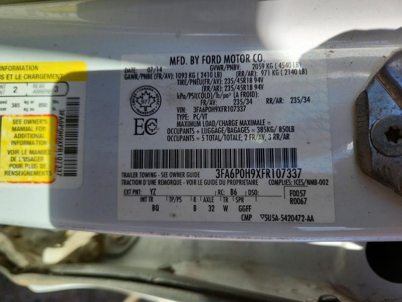 2015 Ford Fusion მანქანა იყიდება აუქციონზე, vin: 3FA6P0H9XFR107337, აუქციონის ნომერი: 51793966
