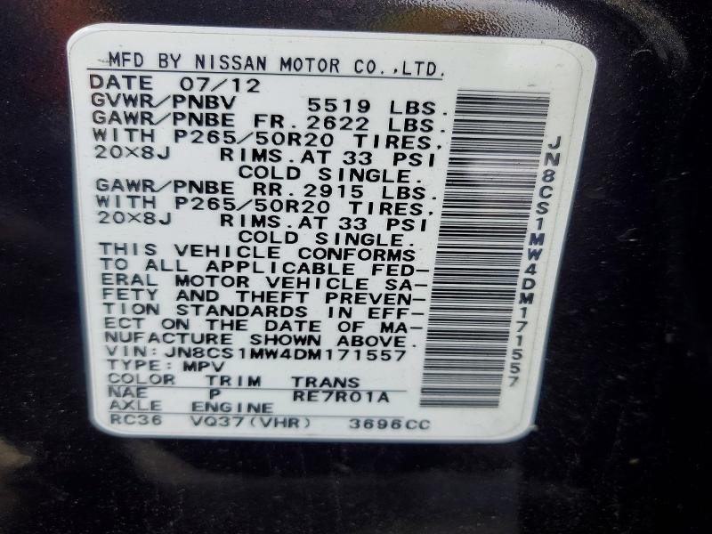 49320956 :رقم المزاد ، JN8CS1MW4DM171557 vin ، 2013 Infiniti Fx37 مزاد بيع