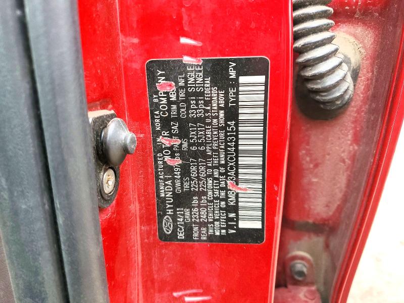 50472996 :رقم المزاد ، KM8JU3ACXCU443154 vin ، 2012 Hyundai Tucson مزاد بيع