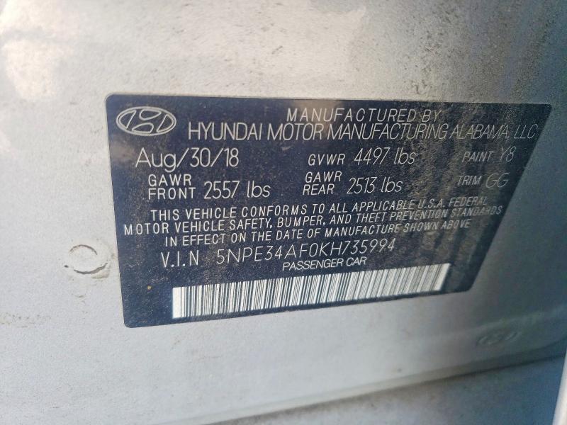 Продажа на аукционе авто 2019 Hyundai Sonata, vin: 5NPE34AF0KH735994, номер лота: 49631856