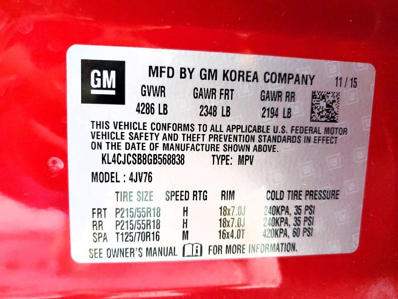 2016 Buick Encore მანქანა იყიდება აუქციონზე, vin: KL4CJCSB8GB568838, აუქციონის ნომერი: 51604356