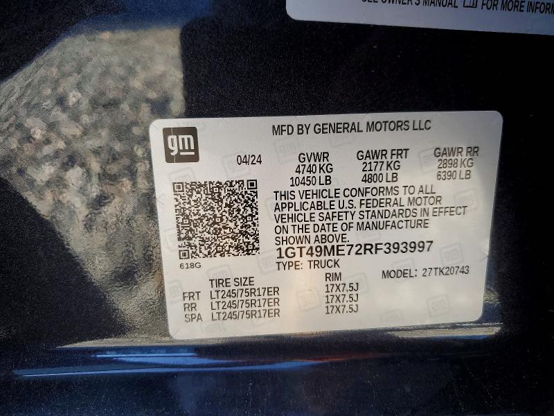 Продажа на аукционе авто 2024 Gmc Sierra, vin: 1GT49ME72RF393997, номер лота: 48363946