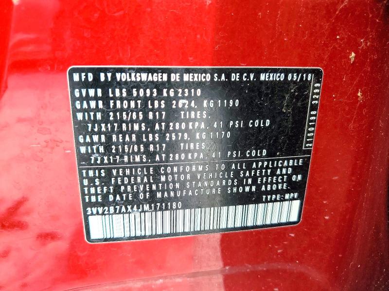 47701506 :رقم المزاد ، 3VV2B7AX4JM171180 vin ، 2018 Volkswagen Tiguan مزاد بيع