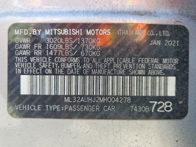 Продаж на аукціоні авто 2021 Mitsubishi Mirage, vin: ML32AUHJ2MH004278, номер лоту: 49812506