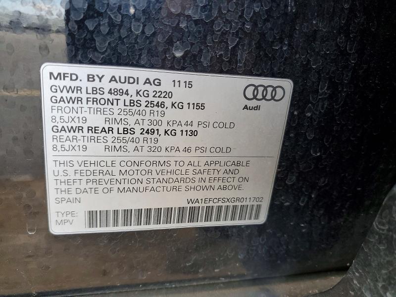 Продаж на аукціоні авто 2016 Audi Q3, vin: WA1EFCFSXGR011702, номер лоту: 50799416