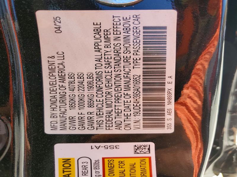 2025 Acura Integra მანქანა იყიდება აუქციონზე, vin: 19UDE4H39SA016852, აუქციონის ნომერი: 49744516
