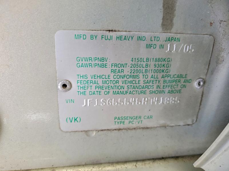 2006 Subaru Forester მანქანა იყიდება აუქციონზე, vin: JF1SG65646H741885, აუქციონის ნომერი: 50172616