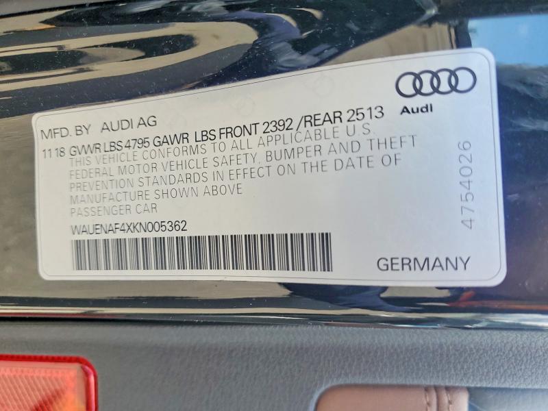 Aukcja sprzedaży 2019 Audi A4, vin: WAUENAF4XKN005362, numer aukcji: 50314366