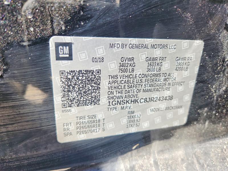 Продаж на аукціоні авто 2018 Chevrolet Suburban, vin: 1GNSKHKC8JR243438, номер лоту: 50730536