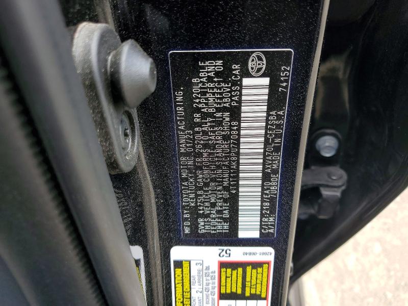 2023 Toyota Camry მანქანა იყიდება აუქციონზე, vin: 4T1T11AK8PU770848, აუქციონის ნომერი: 49323446