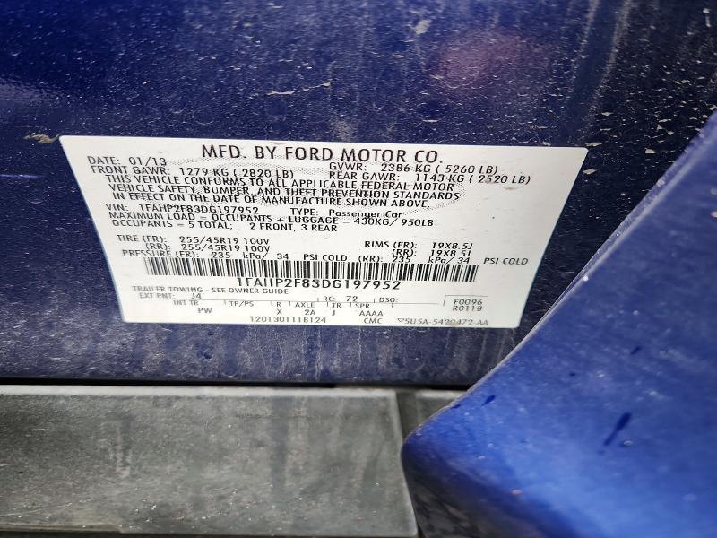 50135476 :رقم المزاد ، 1FAHP2F83DG197952 vin ، 2013 Ford Taurus مزاد بيع