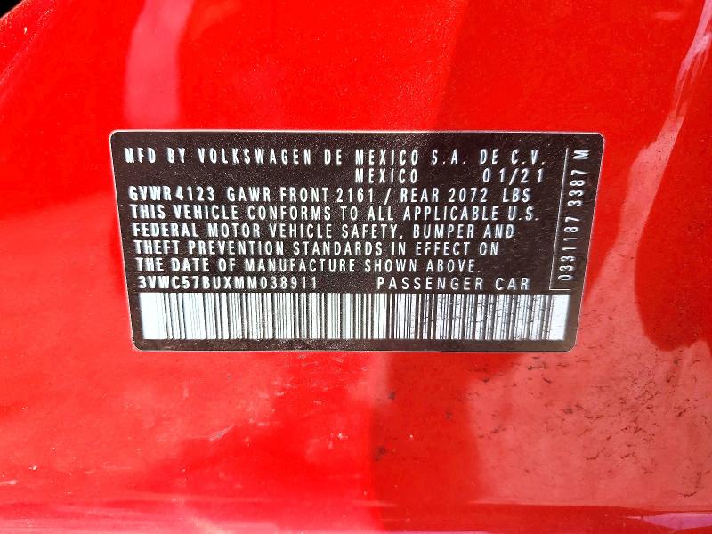 Aukcja sprzedaży 2021 Volkswagen Jetta, vin: 3VWC57BUXMM038911, numer aukcji: 51462136