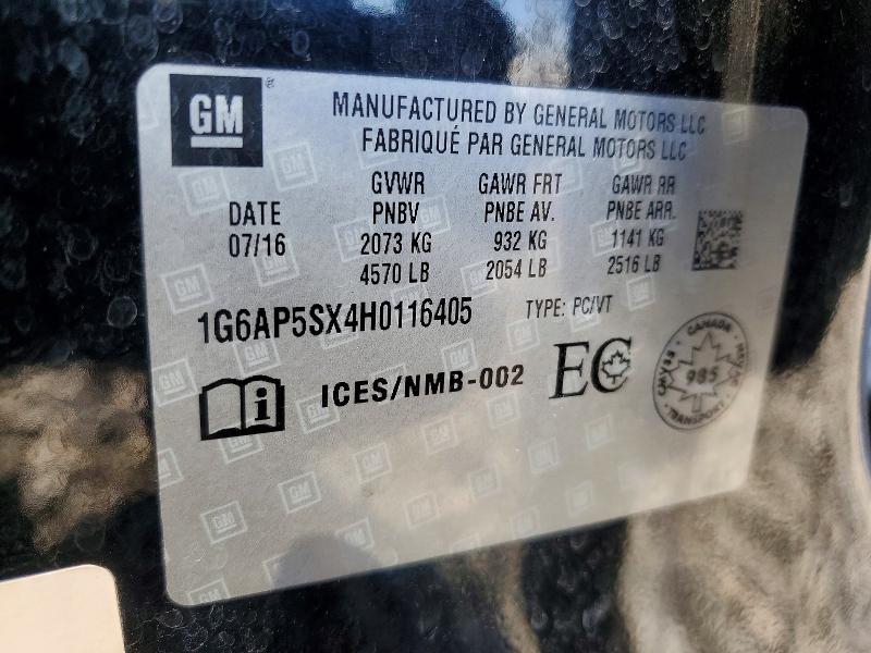 49401656 :رقم المزاد ، 1G6AP5SX4H0116405 vin ، 2017 Cadillac Cts مزاد بيع