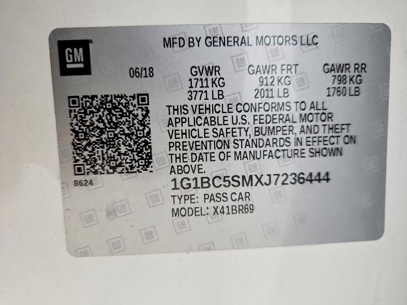 Продаж на аукціоні авто 2018 Chevrolet Cruze, vin: 1G1BC5SMXJ7236444, номер лоту: 51303656