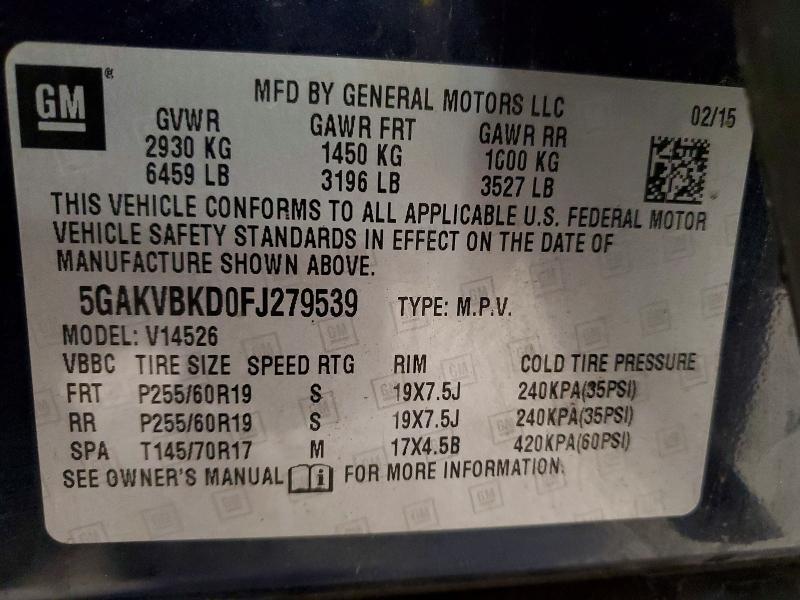 2015 Buick Enclave მანქანა იყიდება აუქციონზე, vin: 5GAKVBKD0FJ279539, აუქციონის ნომერი: 48973716