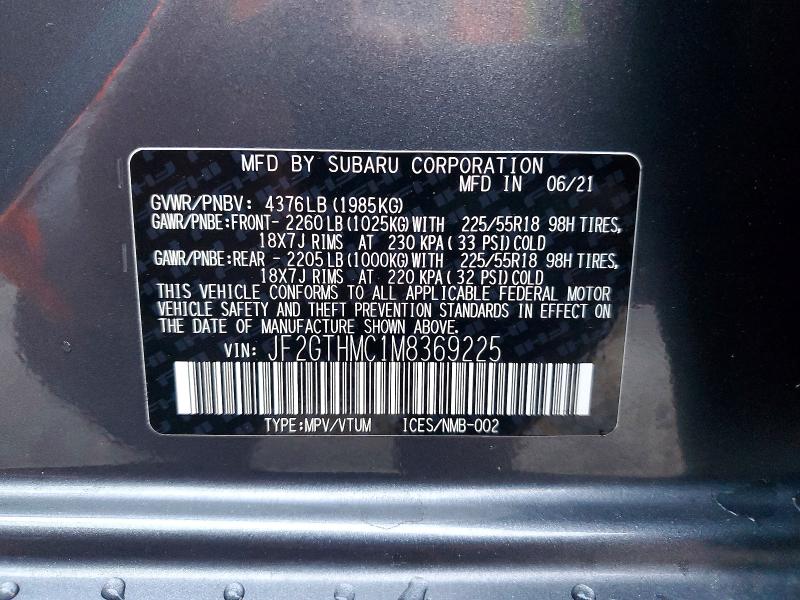 Aukcja sprzedaży 2021 Subaru Crosstrek, vin: JF2GTHMC1M8369225, numer aukcji: 48263506